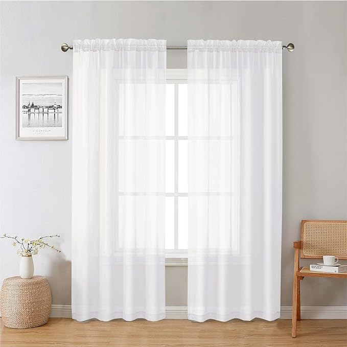 Lecloud White Sheer Curtains 78 Inches Long 2 Panels Set, Soft Voile Light Filtering Curtains, Airy Solid Window Drapes with Rod Pocket for Living Room Bedroom Dining Room, Each Panel 42" W x 78" L