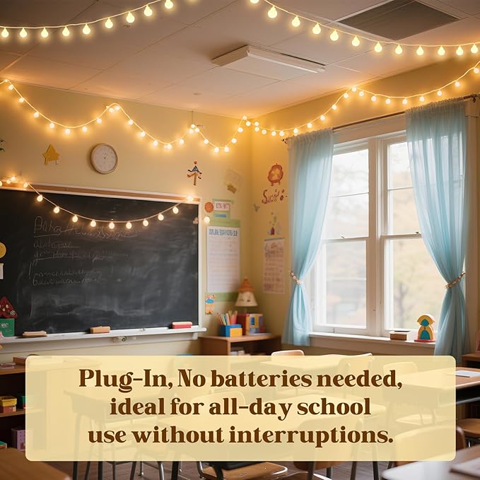 100 LED Hanging String Lights for Classroom – 33ft Plug in Fairy Lights with 8 Modes, Warm White String Lights for Classroom Decor, Teacher Supplies, Bulletin Board, Wall Display & School Decorations