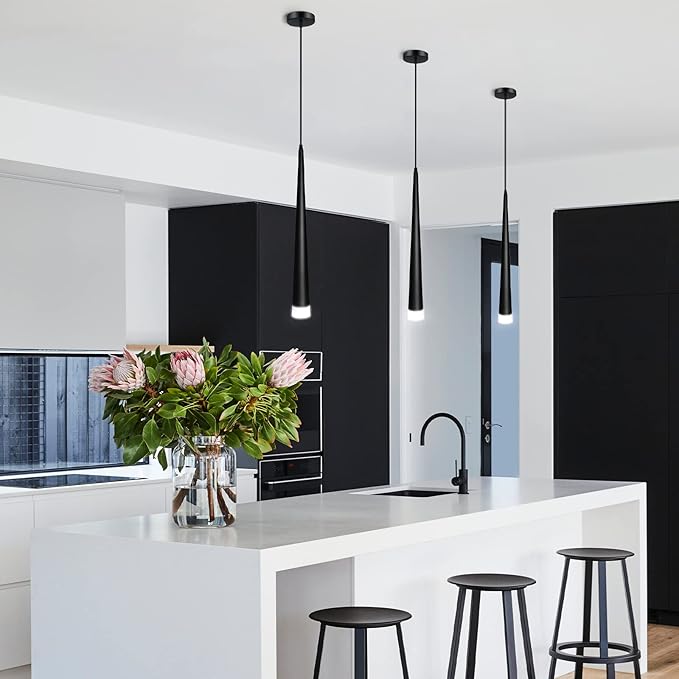 OKELI Black LED Pendant Light, Modern Conical Dimmable Pendant Lights, Minimalist Pendant Lighting for Kitchen Island, Dining Room, Bedroom, Bar,5w,4000k,3 Pack