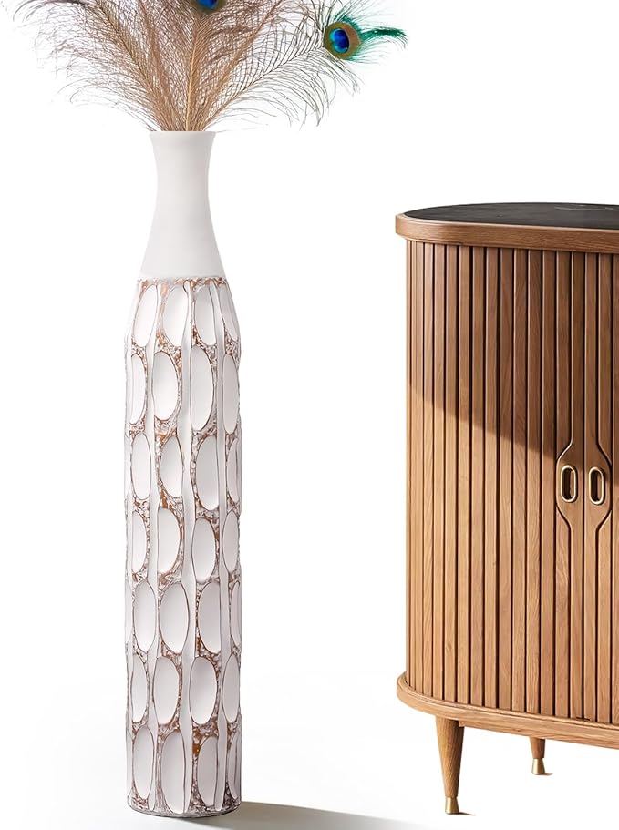 27.5" Vase - White Vases for Home Decor, Tall Cylinder Slim Neck Floor Vase for Modern Rustic Home Decor for Living Room, Wedding, Office, Resin Tall Vases