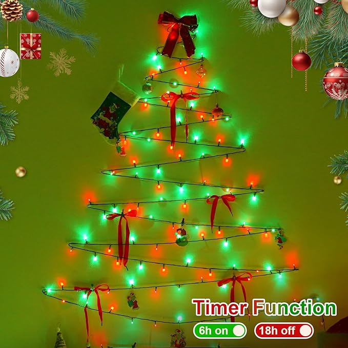 QITONG 165ft 500 LED Red and Green Christmas Lights, 8 Modes Christmas String Lights Outdoor Waterproof, Green Wire Christmas Tree Lights Plug in Indoor