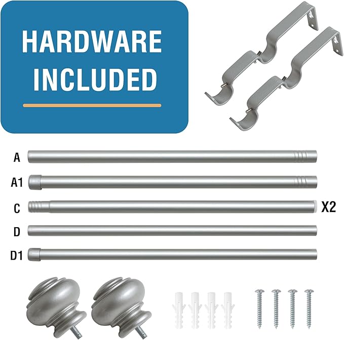 H.VERSAILTEX Double Curtain Rods for Windows 16.2 to 43.8 Inches 3/4 inch Diameter Adjustable Decorative Telescoping Double Curtain Rod with Brackets Heavy Duty Splicing Curtain Rods, Goldish Nickel