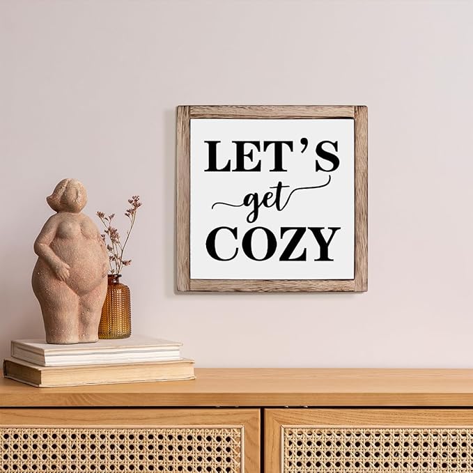 Cozy Bedroom Décor, Let's Get Cozy, Home Décor, Farmhouse Table Décor, Farmhouse Decor for Shelves, Home Decoration Sign for Shelf, Suitable for Placement on Living Room or Bedroom Shelves 9.9inch