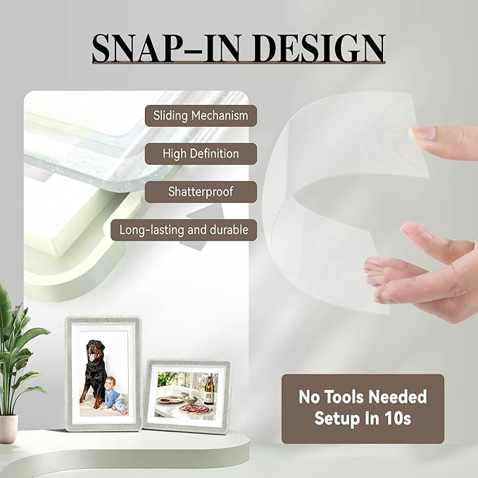 5x7 Picture Frame, Clear Acrylic Photo Frame with White Mat for 4x6 Photos, One-Piece Shatterproof Tool-Free Design, UV-Resistant Waterproof Tabletop Frame for Home Office Decor with 10-Year Warranty