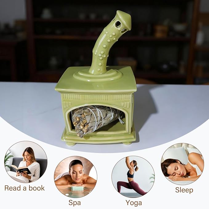 Light Green Handmade Ceramic Palo Santo Holder for Yoga, Meditation & Energy Cleansing - Versatile Dish for Wood Sticks, Sage Ash Catcher & Cone Burner - Unique Gift for Meditation Enthusiasts