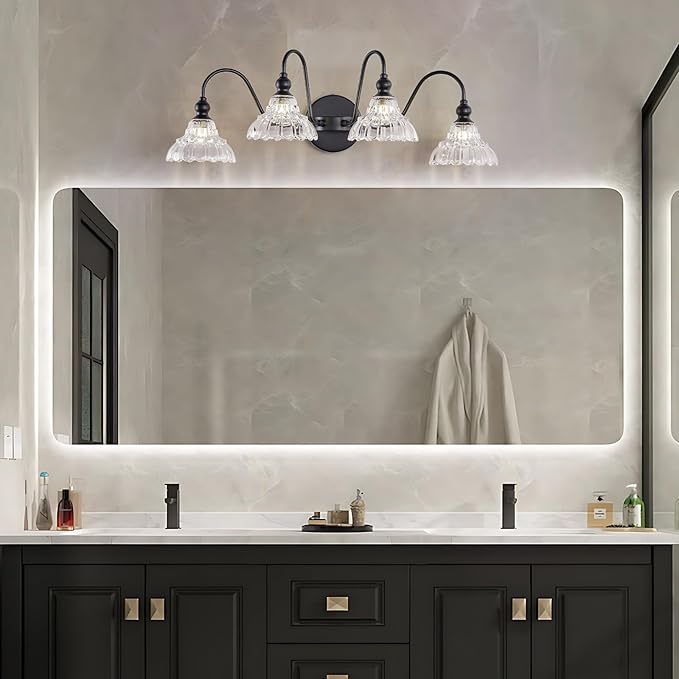 Black Vanity Light Fixtures, 4-Light Bathroom Light Fixtures Vintage Wall Sconces for Dining Room Bathroom Bedroom