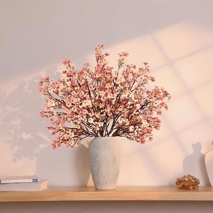 Yastouay Fake Fall Flowers Thanksgiving Table Decor, 10Pcs Fall Beige Brown Artificial Flowers for Decorations, Babys Breath Artificial Flowers Bulk for Thanksgiving Fall Decor Floral Arrangement