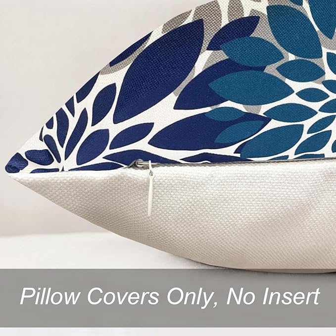 Decorative Throw Pillow Covers Set of 2 Blue Pillow Covers 20x20 Inch Couch Pillow Covers for Sofa Living Room Outdoor Throw Pillow Cover Linen Square Floral Flower Farmhouse Pillowcase