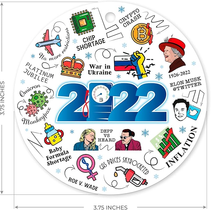 2022 Christmas Ornaments, Velvet Pouch Included, Large 3.75" Round Metal Ornament