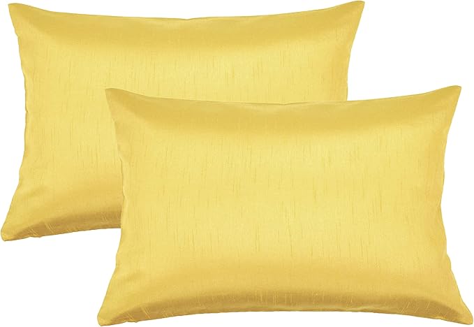Aiking Home 12x18 Inches Faux Silk Rectangular Throw Pillow Cover, Zipper Closure, Yellow (Set of 2)
