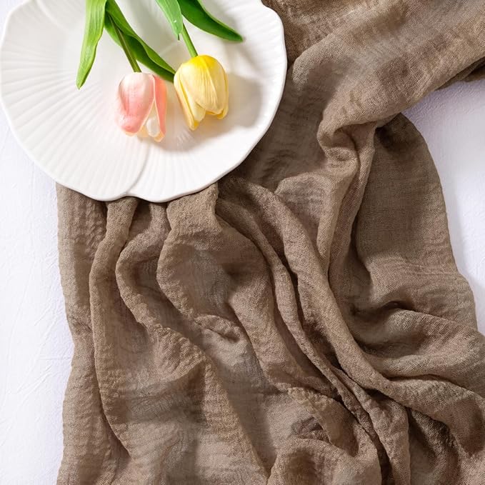 Socomi 3pcs Nude Cheesecloth Table Runner Valentine's Day Gauze 120 Inch Rustic Boho Cheese Cloth Runner for Wedding Party Baby Bridal Shower Centerpiece Decoration Holiday Home Decorations