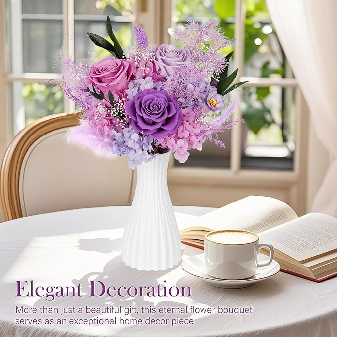 Preserved Bouquet of Flowers - 3 Roses & Flowers for Delivery, Long-Lasting Real Lavender Forever Flowers, Eternal Roses Bouquet for Mothers, Mom, Wife Anniversary Birthday Gifts for Women Grandma