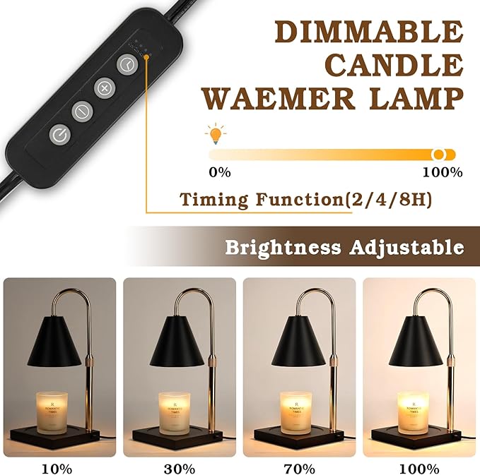 Candle Warmer Lamp with Timer Dimmer, Electric Candle Lamp Warmer for Bedroom Decor, for Women, Mom, Adjustable Metal Candle Lamp, Mom Gifts, Home Decor for House Warming Gifts, Black