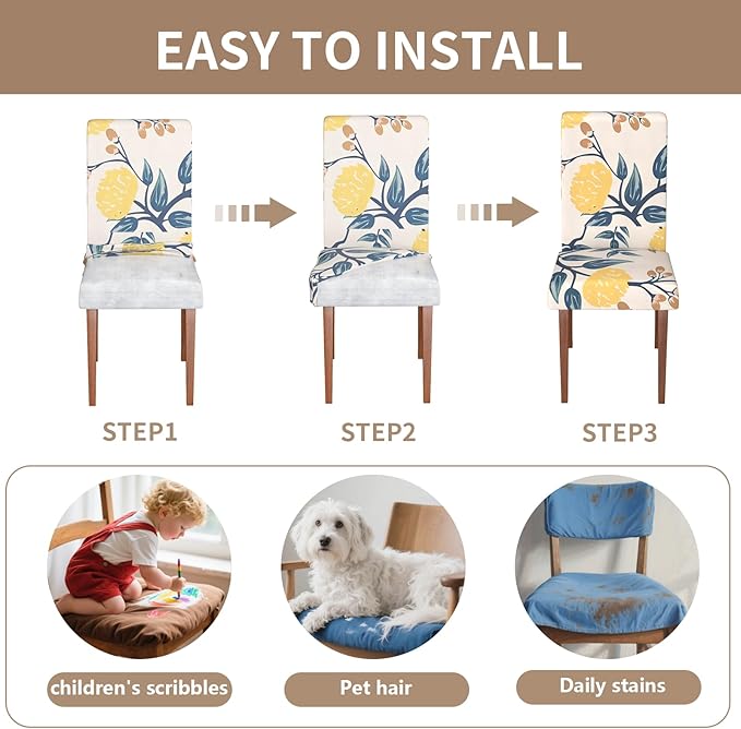 Stretch Dining Chair Covers Set of 2,Floral Print Chair Covers,Soft Removable Washable,Pet Friendly Furniture Protector,Universal Chair Slipcovers for Home, Kitchen,Ceremony Dining Room Seat