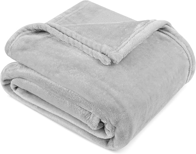 PAVILIA Light Grey Fleece Throw Blanket for Couch Twin Size, Silver Super Soft Fuzzy Flannel Throw for Sofa, Luxury Plush Microfiber Blanket Twin Bed, Home Decorative Velvet Gift Blanket, 60x80