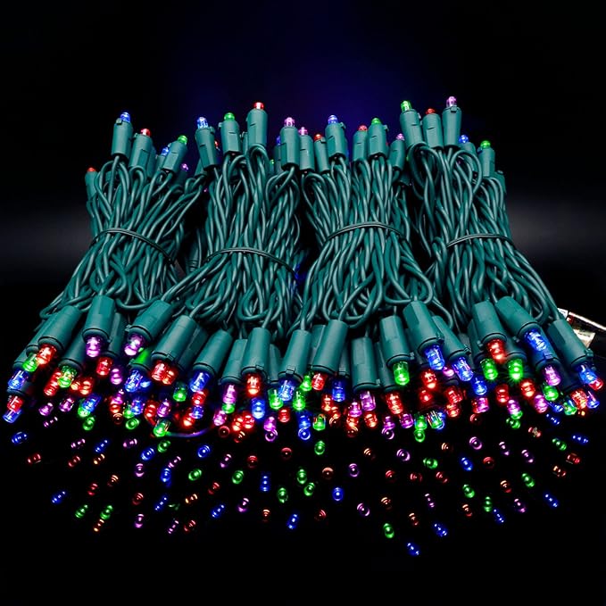 YULETIME 200 Multicolor Wide Angle LED Christmas Lights, 66 Feet Green Wire UL Certified 5mm Holiday String Light Set (Multicolor)
