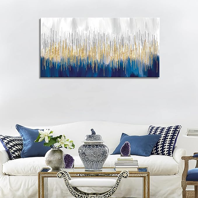 XXMWallArt FC3175 Abstract Wall Art Gold and Blue Canvas painting Artwork Painting Print for Living Room Bedroom Kitchen Home and Office Wall Decor
