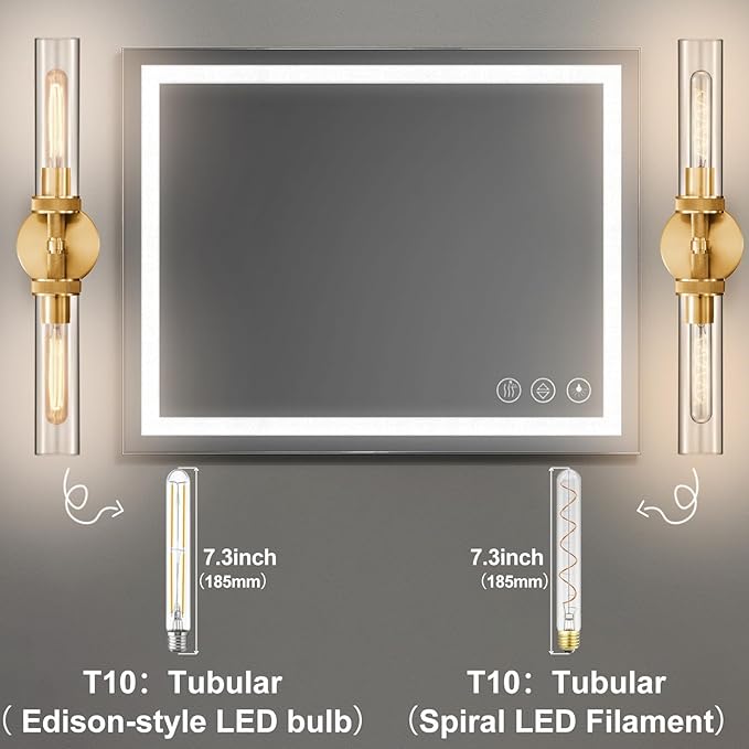 LaLuLa 2-Pack Bathroom Vanity Light Fixtures – Modern 2-Light Gold Wall Sconces with Knurled Texture, Clear Glass Shades, Horizontal or Vertical Mount, Bathroom Lighting Fixtures Over Mirror
