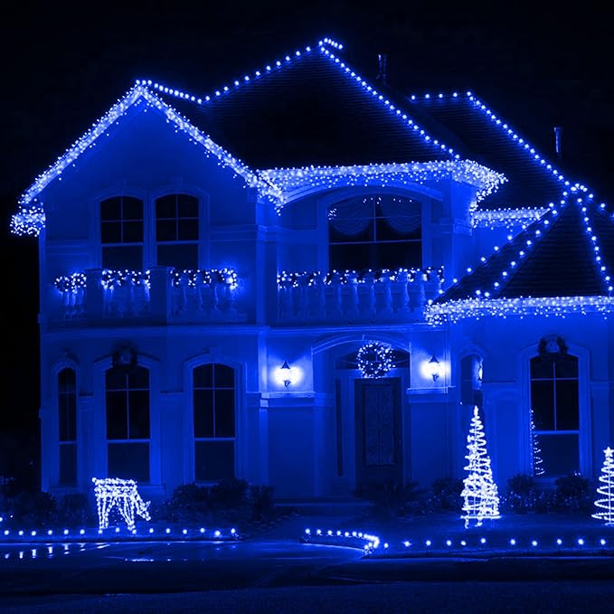 XTF2015 105ft 300 LED Christmas String Lights, End to End Plug 8 Modes Christmas Lights UL Certified Outdoor Indoor Fairy Light Christma s Tree, Patio, Garden, Party, Wedding, Holiday (Blue)