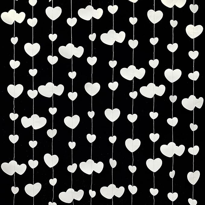 52Ft Valentines Day Party Decorations White Heart Garland White Love Heart Hanging Paper Streamer Banner for Wedding Anniversary Bridal Shower Engagement Mothers Day Bachelorette Winter Party Supplies