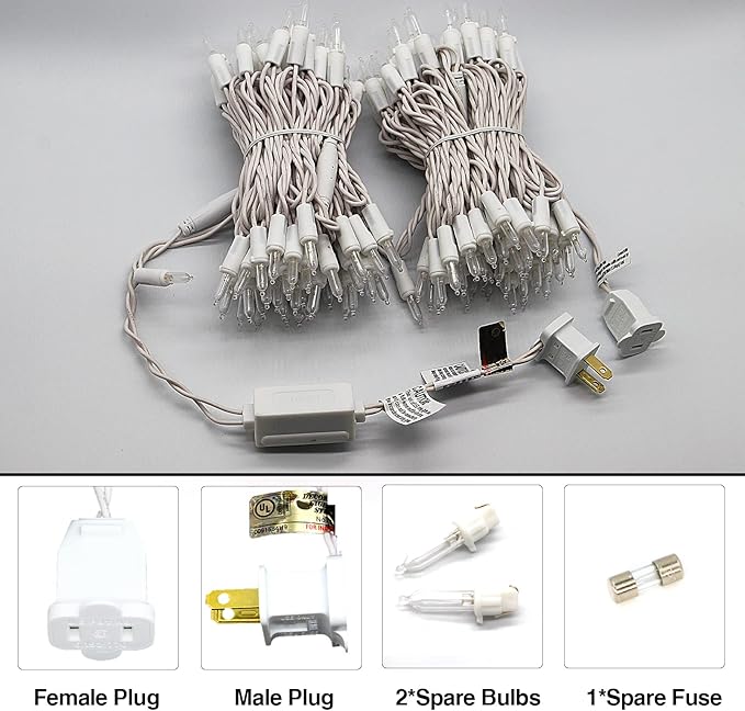 150-Count Warm White LED Mini Christmas String Lights, 50 Ft White Wire, UL Certified Connectable, Xmas Lights Outdoor or Indoor