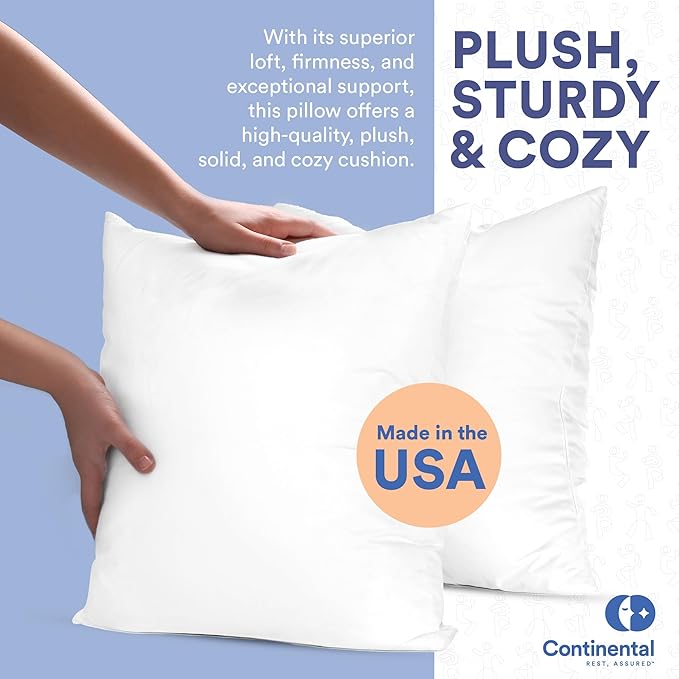 Continental Bedding | 10/90 Down and Feather Throw Pillow Insert | 100% Cotton 250TC Shell | Medium Loft Decorative Cushion | 24x24 | 2 Pack