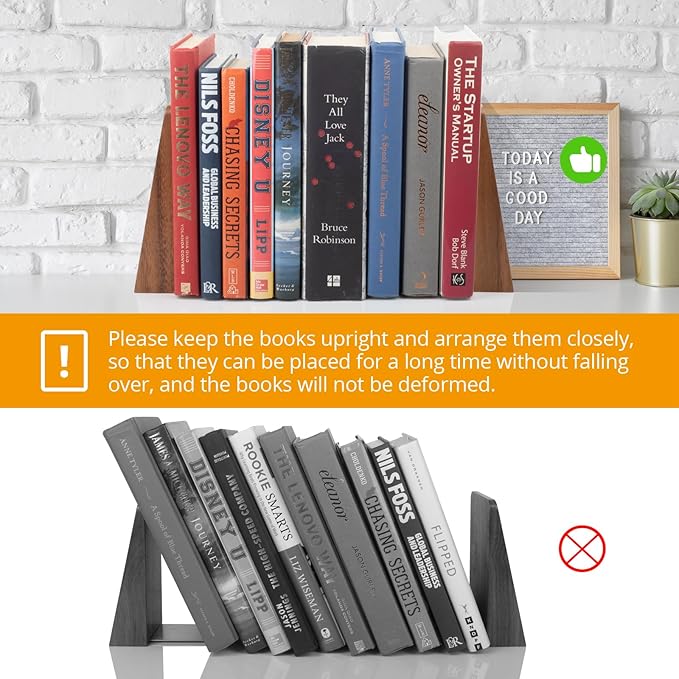 Walnut Book Ends Heavy Duty Handmade Bookends for Shelves Book Ends Decorative to Hold Heavy Books (Walnut Wood Large)