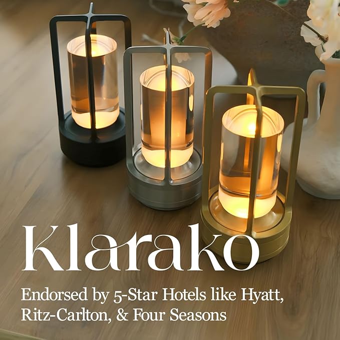 Klarako Crystal Lantern Lamp – Modern Cordless Rechargeable Bedside & Outdoor Light, Portable Wireless Lamp – Dimmable Touch Control – Luxury Living Room & Hotel-Style Lighting (Black, 2-Pack)