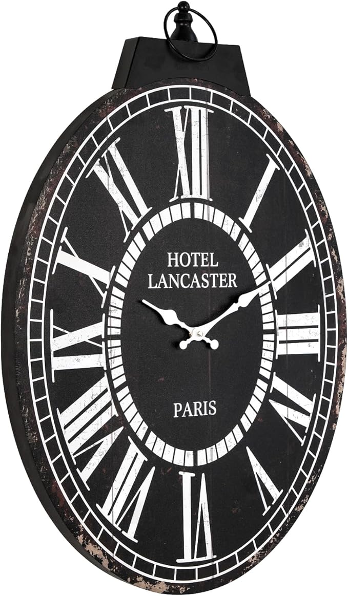 MODE HOME 29-Inch Oval Wall Clock, Stylish France Wall Clock with Large Scale Roman Numerals Perfect for Living Rooms, Dining Room, Entryways