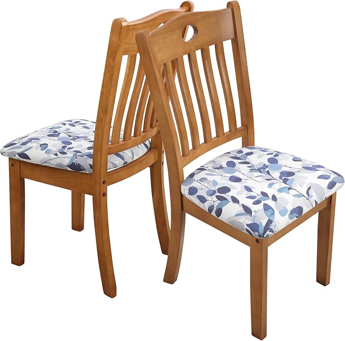 Fuloon Stretch Seat Cushion Covers 4 PCS, Washable Chair Seat Slipcover Chair Cover Dining Room for Hotel, Ceremony, Banquet Wedding Party (F-Grey Blue, 4)