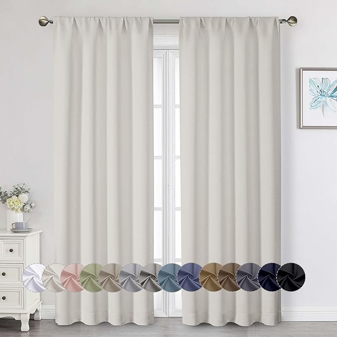 Natural Curtains for Bedroom Living Room 84 Inches Long 2 Panels Set, Soft Solid Light Filtering Thermal Insulated Curtains, Modern Rod Pocket Privacy Drape, Natural, Each 40" Wx84 L