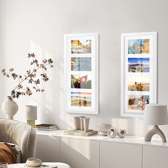 8x20 Oak Wood Picture Frame - 8x20 Photo Frame with Mat Display 4Pcs 4x6 Photos, 4x6 Picture Frame Wood, Natural Solid Wooden Picture Frames for Wall Art Photo and Prints(1 Pack, White)