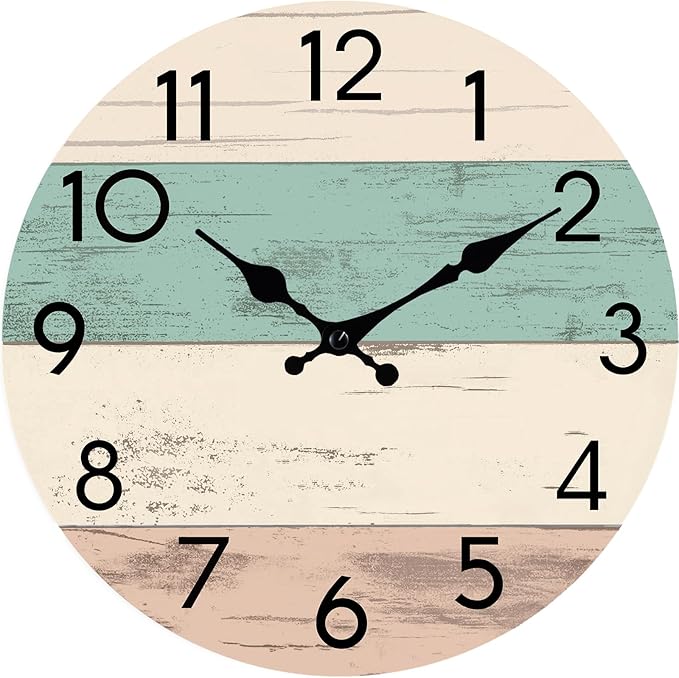 Wall Clock Silent Non-Ticking Wooden Clocks Battery Operated 8 Inch Small Country Retro Rustic and Beach Style Decorative for Kitchen, Home, Bathroom, Bedroom (Green)