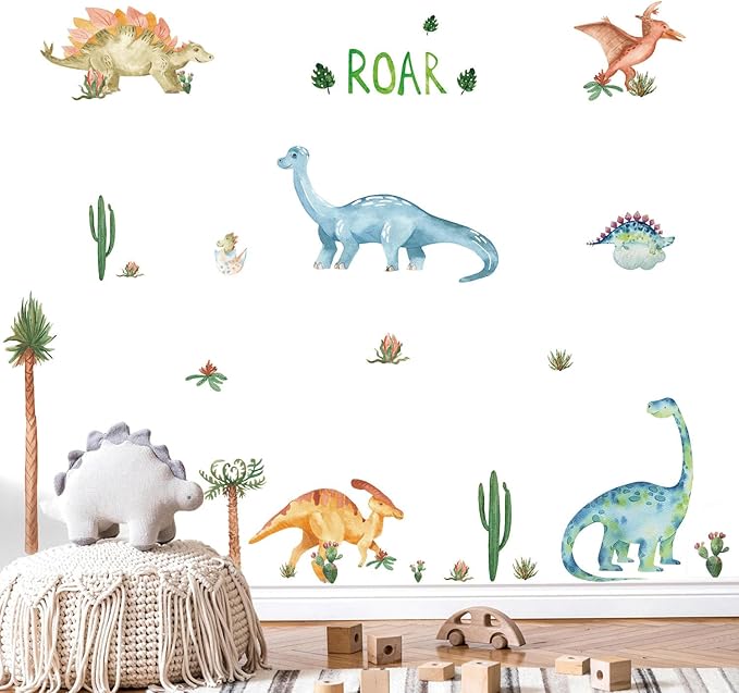 Dinosaur Wall Decals Peel and Stick Jungle Wall Decal Self Adhesive Wall Art Sticker for Boys Girls Baby Nursery Kids Room Home Dinosaur Nursery Decor
