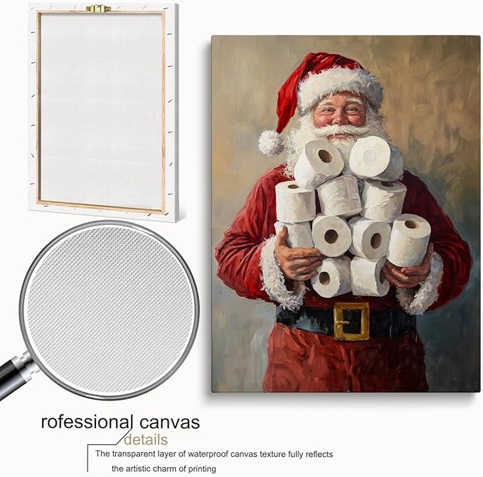 Funny Christmas Bathroom Poster - Santa Toilet Humor Decor, 24x32inch Framed Art