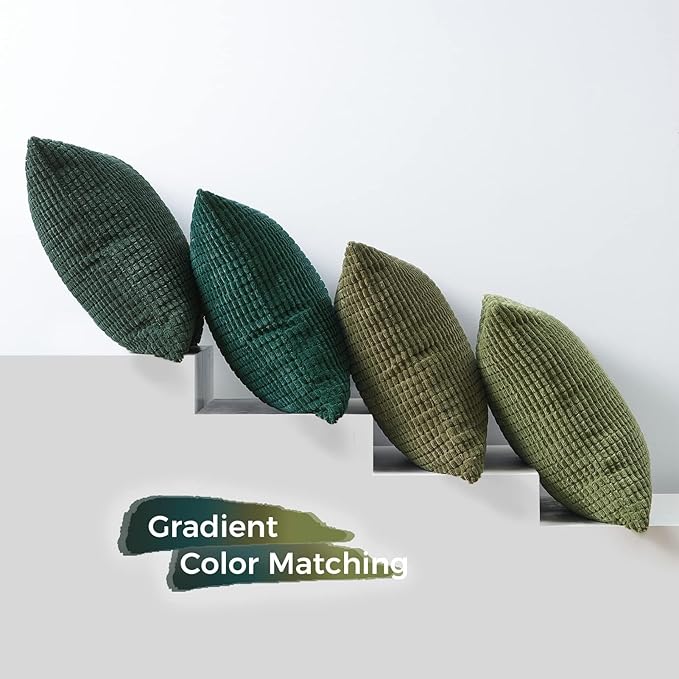 Topfinel Sofa Throw Pillows Covers for Couch-Multi Green Combo 20" x 20" Set of 4-Corduroy Textured Fun Holiday Decorative Euro Shams
