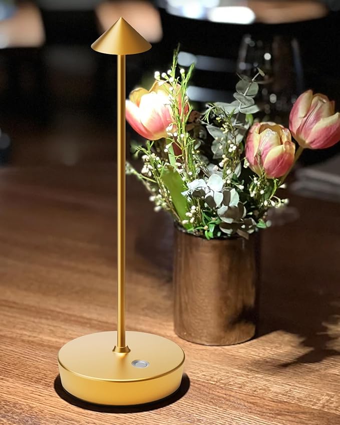 Cordless Table Lamps Rechargeable, 6000mAh Battery Operated LED Desk Lamp Outdoor Waterproof Portable Touch Dimmable Table Night Light for Patio Restaurant Dining Home Gold