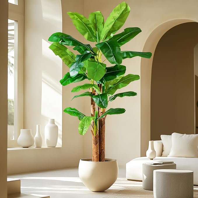 9FT Artificial Banana Tree Tall Fake Banana Leaf Plant Faux Banana Silk Tree Faux Banana Leaves for Home Swimming Pool Indoor Outdoor Patio Tropical Decor