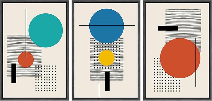 SIGNWIN Framed Canvas Wall Art Colorful Boho Decorative Art Geometric Patterns Illustrations Abstract Bohemian Urban Multicolor Metallic for Home Office - 24" x 36" x 3 Panels Black