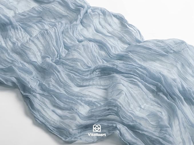 Vitalizart Cheesecloth Table Runner 10ft Gauze Boho Rustic Blue Cheese Cloth Table Runner for Wedding Bridal Shower Fall Thanskgiving Decoration 120 Inches