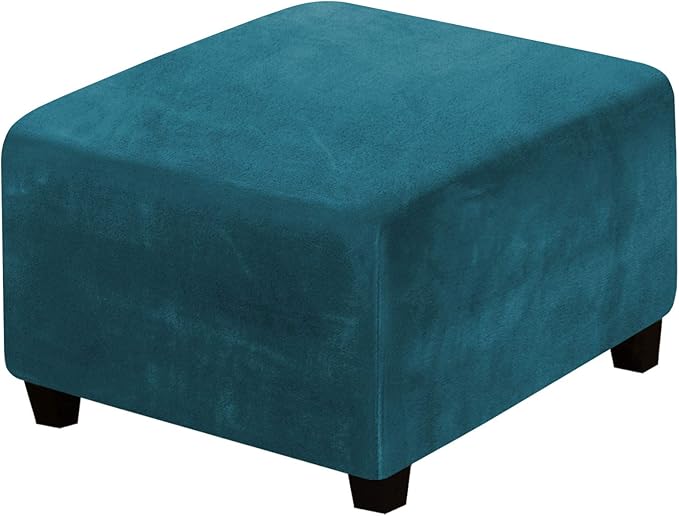 H.VERSAILTEX Square Ottoman Covers Ottoman Slipcover Square Footstool Protector Covers Storage Stool Ottoman Covers Stretch with Elastic Bottom, Feature Real Velvet Plush Fabric, Deep Teal