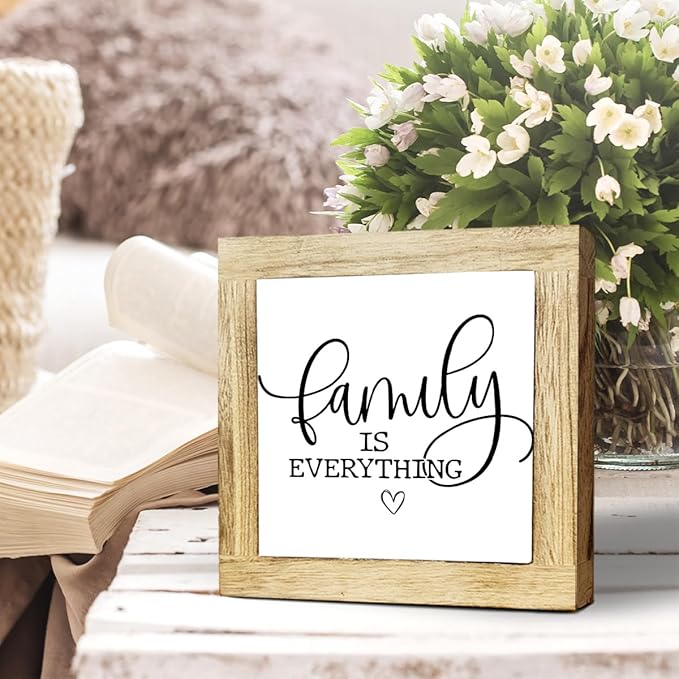 JXZOLQ Family Sign Decor, Family Is Everything Sign, Blessing Wood ornament Rustic Farmhouse Wall Decor, Box Wood Plaques Desk Decoration, Funny Home Decoration, Housewarming Gift