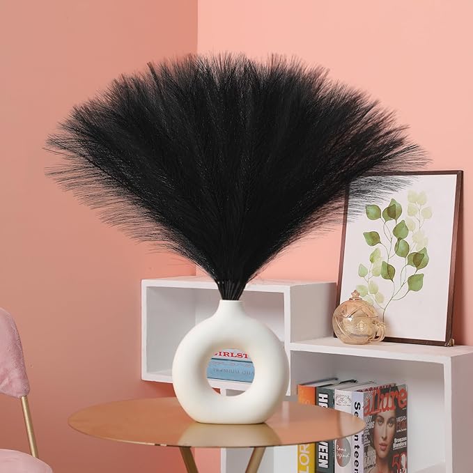 Faux Pampas Grass Decor 17.7 Inch 30pcs, Artificial Pampas Grass Fluffy Home Decor, Short Vase Room Decor pompous Grass Flower Arrangement for Boho Home Wedding Decoration (Black)