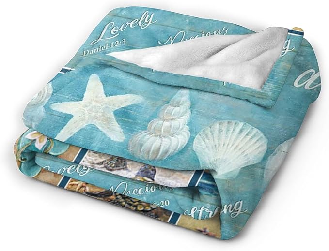 Tijuboni Ocean Nautical Throw Blanket Beach Seashells Gifts for Girls Boys Women Men Kids Adults Soft Flannel Fleece Blanket for Couch Sofa Bed Home Decor 60"x80"
