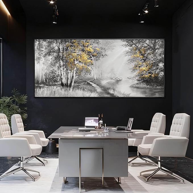 SOUGUAN Grey and Gold Canvas Wall Art Tree Wall Decor Modern Posters 32"x70" Large Decoration Living Room Pictures for Bedroom Office