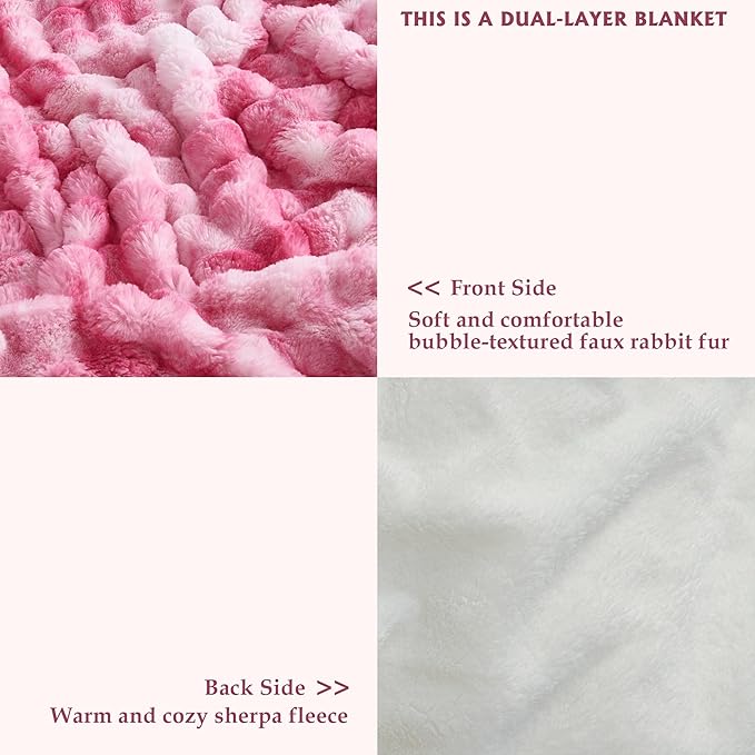 50x60 Inches Ultra-Soft Fuzzy Faux Fur Plush Throw Blanket - Thick, Warm Sherpa for Couch, Sofa, Bedroom, Camping - Decorative Blanket for Cozy Warmth, Bubble Pink Tie Dye