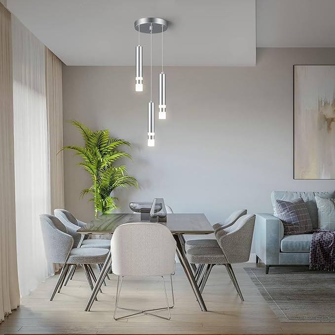 Modern Pendant Light Kitchen Fixture Dimmable LED Chrome Mini Pendant Lighting fo Kitchen Island Bedroom Bedside Table Small Pendant Lights (3-Light)
