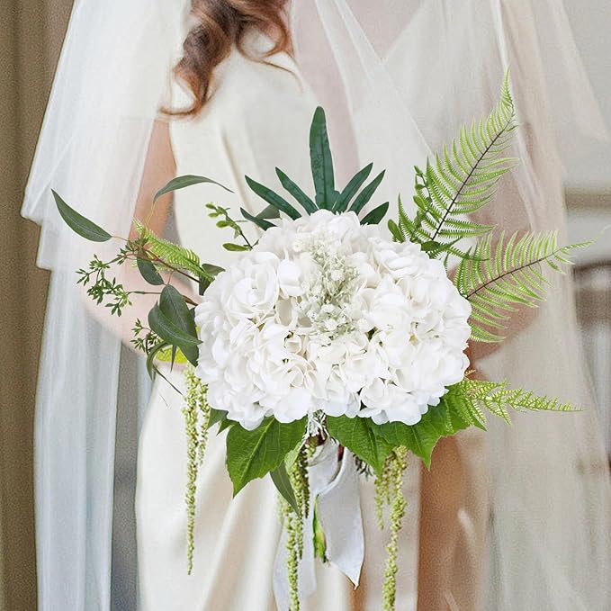 JUSTOYOU 5 Pcs Real Touch Hydrangea Artificial Flowers 22.8" Lifelike Latex White Hydrangeas Fake Hydrangeas for Home Decor Party Wedding Bouquets Table Centerpieces Floral Arrangements Indoor Decor