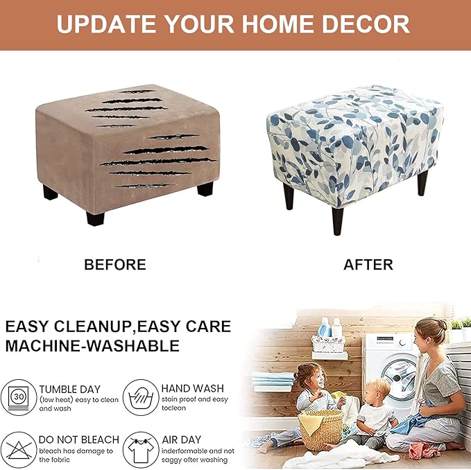 Eco-Ancheng Stretch Ottoman Cover Rectangular Storage Ottoman Slipcover Footrest Stool Covers Ottoman Slipcovers for Foot Stool with Nonslip Elastic Bottom (5,XX-Large)