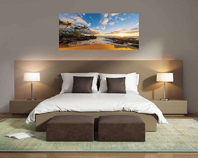 DZL Art S75475 Large Beach wall art Secret Beach at sunset, Maui, Hawaii Canvas Wall Art For Living Room Decoration Nature Picture Canvas Prints Painting for for Office Wall Decor Home Decorations